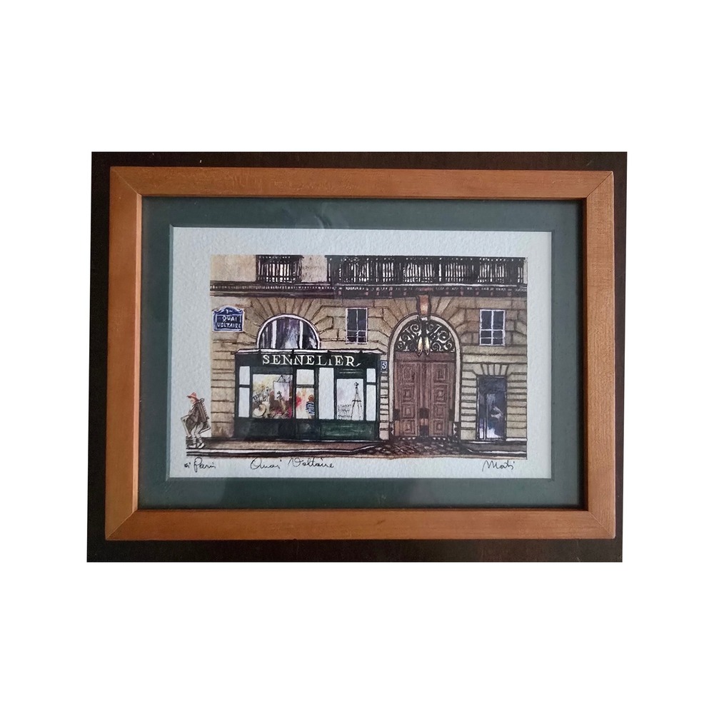 Mati Sennelier Quai Voltaire Paris Art Print Framed Wood Green Mat 9.5x6.5
